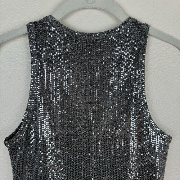 Hashttag In Trend High Neck Sequin Disco Party Tank Top Silver XS - Picture 8 of 12